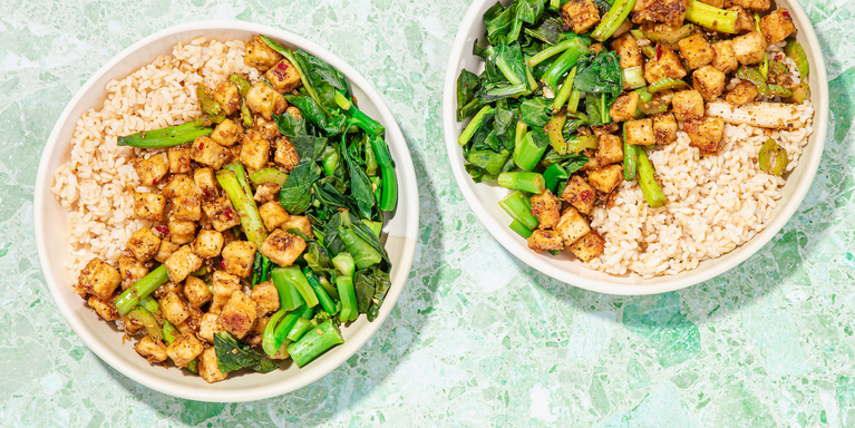 Black Pepper Tofu with Gai Lan & Brown Rice