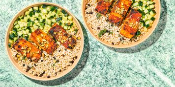 Crispy Harissa Tofu with Jeweled Couscous & Lemon-Mint Cucumbers picture