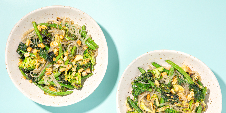 Green Curry Noodles with Brassicas & Peanut-Chile Sambal