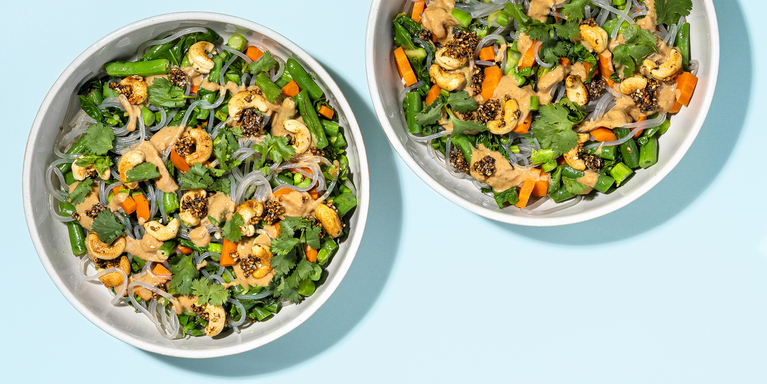 Hoisin Glass Noodles with Stir-Fried Veggies & Cashew-Lime Crunch
