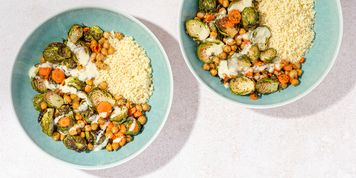 Mango Glazed Brussels And Chickpeas with Bulgur & Tahini Butter picture