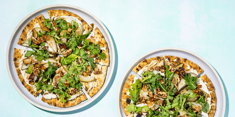 Roasted Pear & Coconut Bacon Flatbreads with Herbed Cashew Cheese