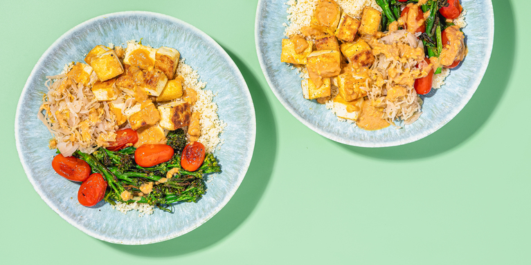 Tahini Bulgur Bowls with Charred Broccolini & Crispy Lemon Tofu